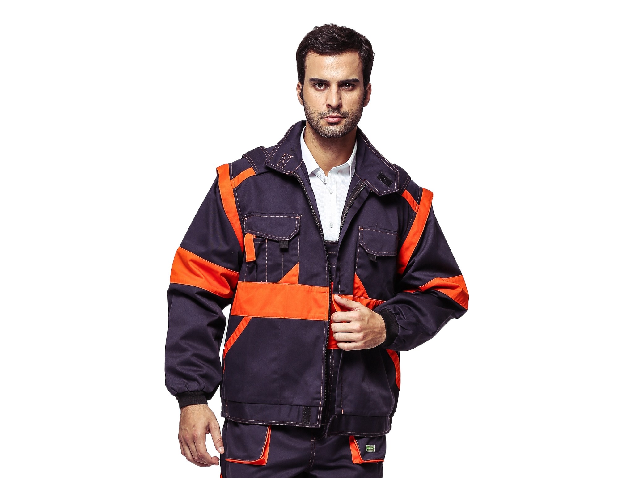 Contrast Color Orange Industrial Work Jackets 100% Cotton With Detachable Sleeves
